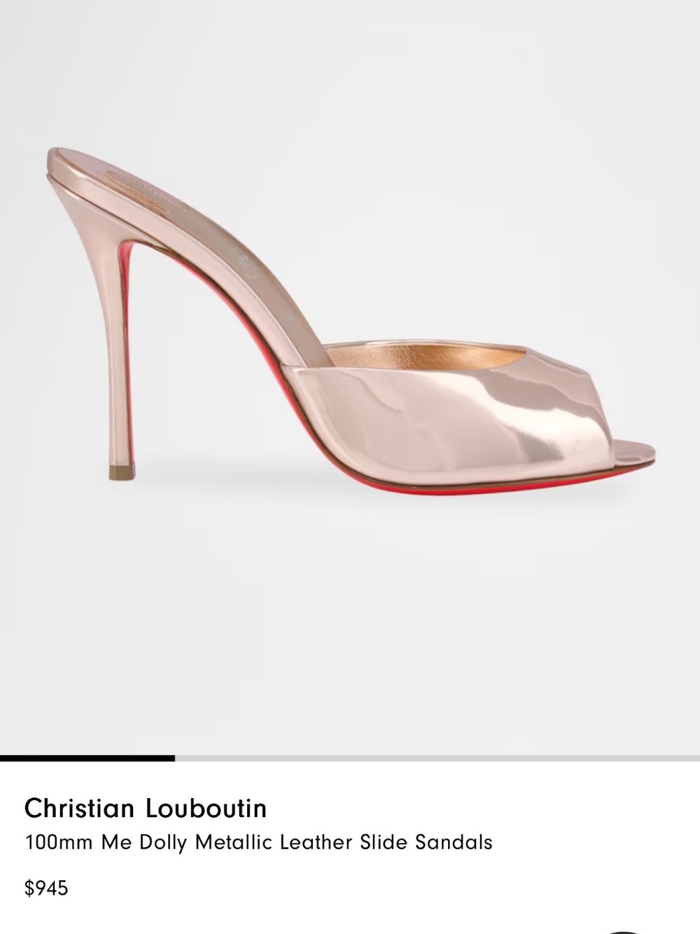 Christian Louboutin Metallic Rose Gold Slide Mule with Red Sole